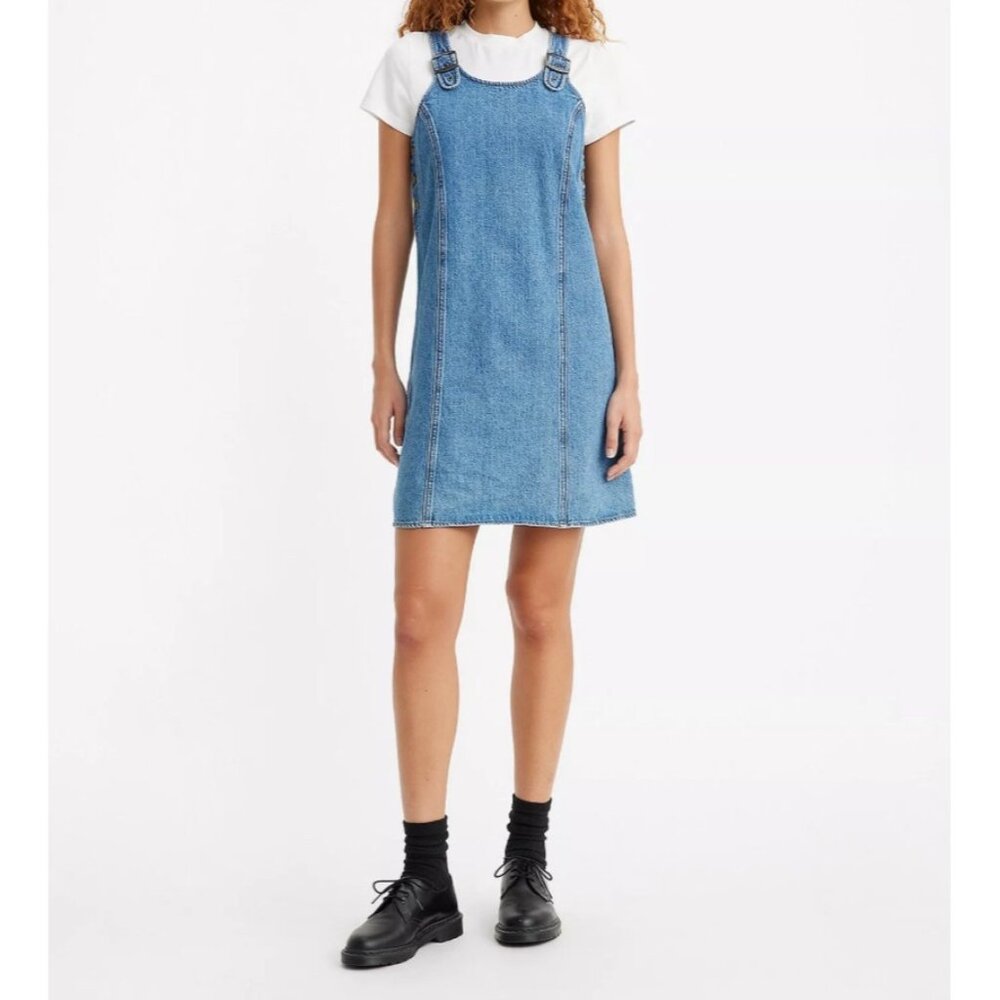 Levis Alyssa Denim Jumper mini dress 90s loose fit sz L